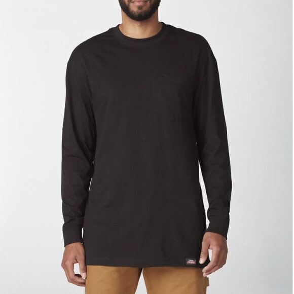 Dickies Mens Long Sleeve Pullover Crew Neck Work Tee Shirt 2XL Black Pocket - Picture 1 of 14